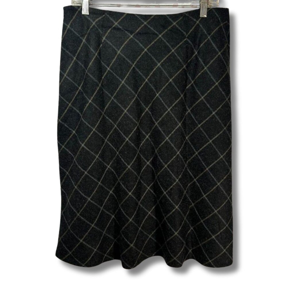 LANDS END WOOL BLEND GRAY PLAID SKIRT SIZE 8P 8 Dark Academia Old Money Preppy